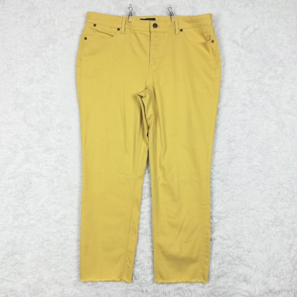 Talbots Womens Pants Slim Ankle Flawless Five-Pocket Mustard Yellow Raw Hem 14